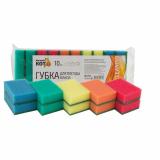 Губка поролоновая с фиброй для посуды 10 шт 9,5*6,5*3 см Макси Рыжий кот (1/40)