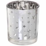 Подсвечник стеклянный 8,8*10 см серебро Звездопад (1/48)
