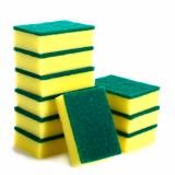 Губка поролоновая с фиброй для посуды 10 шт 10*7*3 см микс Baizheng (1/1)