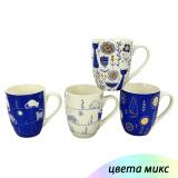 Кружка керамическая 360 мл синий белый микс Коты Baizheng (1/48)