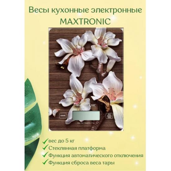 Весы кухонные электронные стекло 5 кг 20*14,5 см дисплей Цветы Maxtronic (1/24) - 1