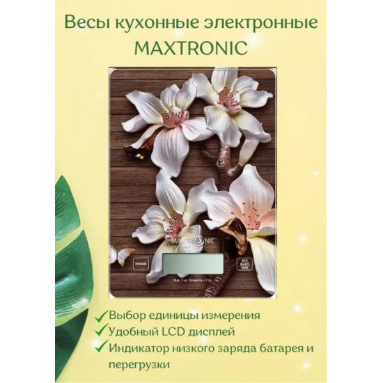 Весы кухонные электронные стекло 5 кг 20*14,5 см дисплей Цветы Maxtronic (1/24) - 1