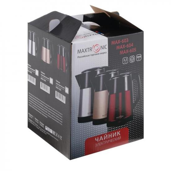 Чайник металлический электрический 2,2 л 1,8 кВт двойные стенки красный Maxtronic (1/16) - 1