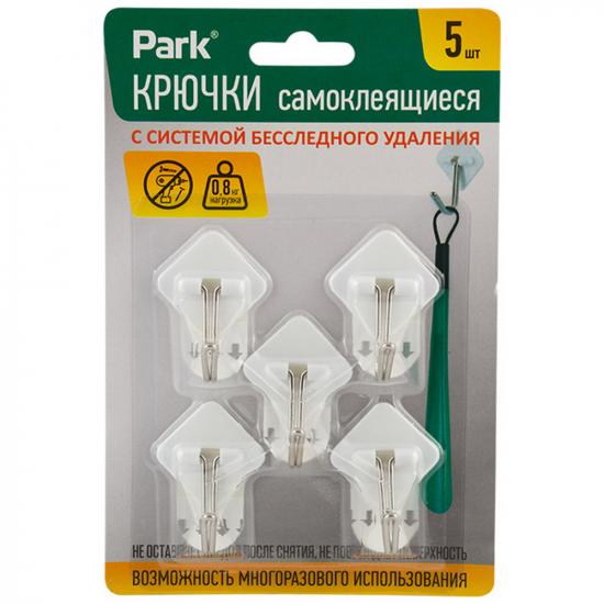 Крючок пластиковый самоклеящийся 5 шт 2,5*2,5 см нагрузка до 1 кг Park (1/144) - 1