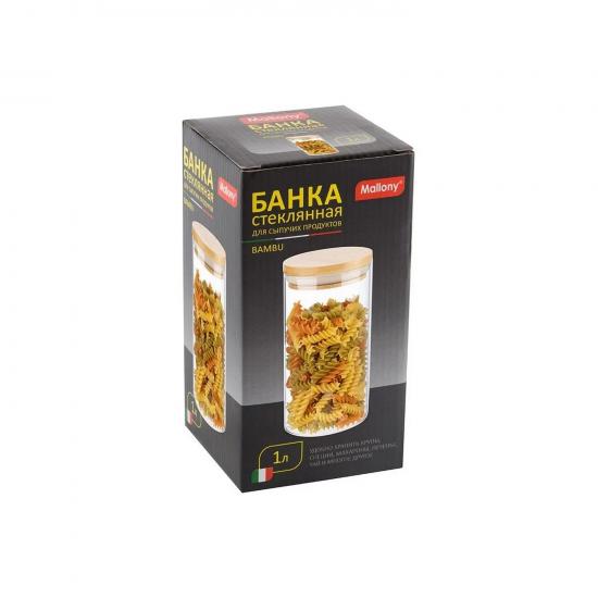 Банка стеклянная для продуктов 1000 мл крышка дерево Bambu Mallony (1/30) - 1
