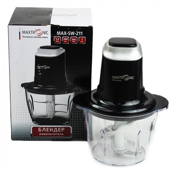 Измельчитель электрический  500 Вт пласт чаша 1,2 л 1 скор 4 ножа черн Maxtronic (1/8) - 1