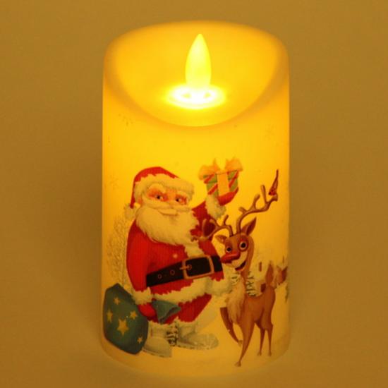 Светильник светодиодный 12,5*7,5 см Свеча с Дедом Морозом пламя колышется Серпантин (1/120) - 1