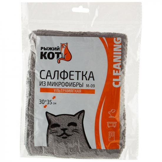 Салфетка микрофибра 30*35 см 300 гp/м² ультрамягкая Меховая M-09 Рыжий Кот (1/100) - 1