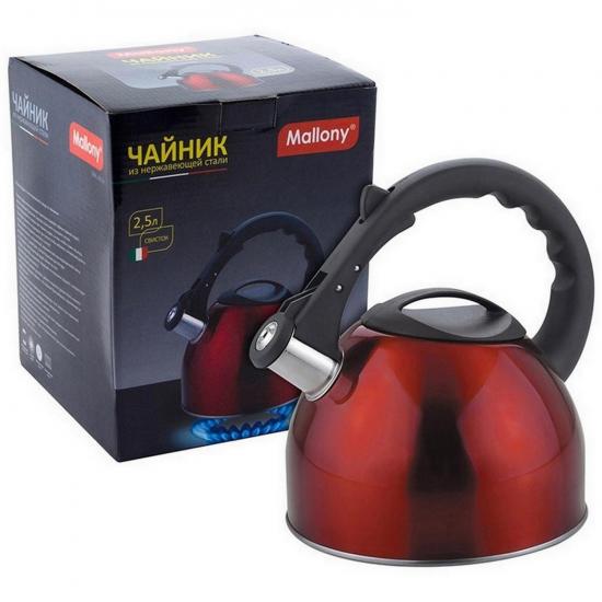 Чайник нерж сталь 2,5 л со свистком индукция красный MAL-042-R Mallony (1/12) - 1