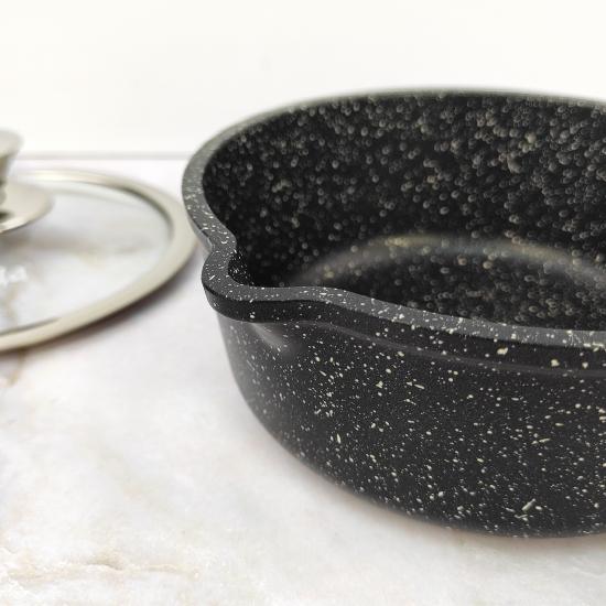 Ковш алюминиевый  1 л стекл крышка под упак Гранит Горница (1/8) - 1