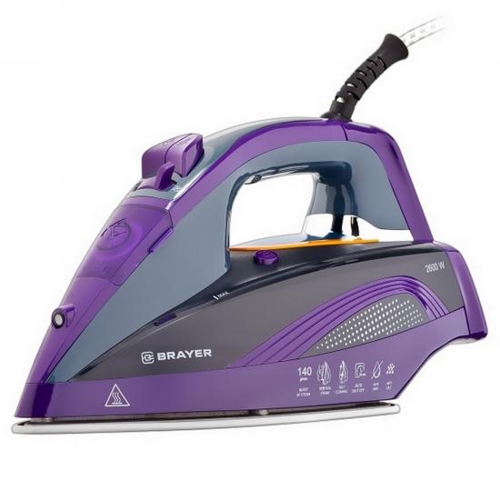 Утюг 2,6 кВт керамическая подошва вертик отпарив самоочист антинакипь OneTemp фиолетов Brayer (1/6) - 1