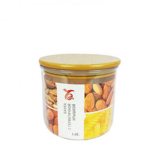 Банка пластиковая для сыпучих продуктов 1 л 13*13*11,5 см герм крышка прозрач Baizheng(1/48) - 1