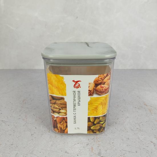 Банка пластиковая для сыпучих продуктов  1,7 л 13*13*16,5 см  крышка прозрач Baizheng (1/48) - 1