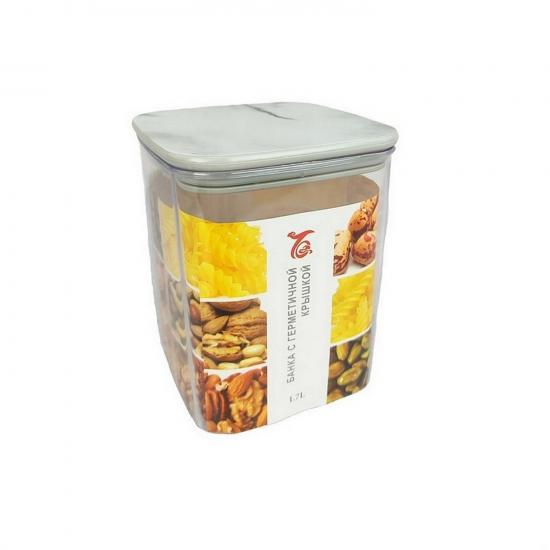 Банка пластиковая для сыпучих продуктов  1,7 л 13*13*16,5 см  крышка прозрач Baizheng (1/48) - 1