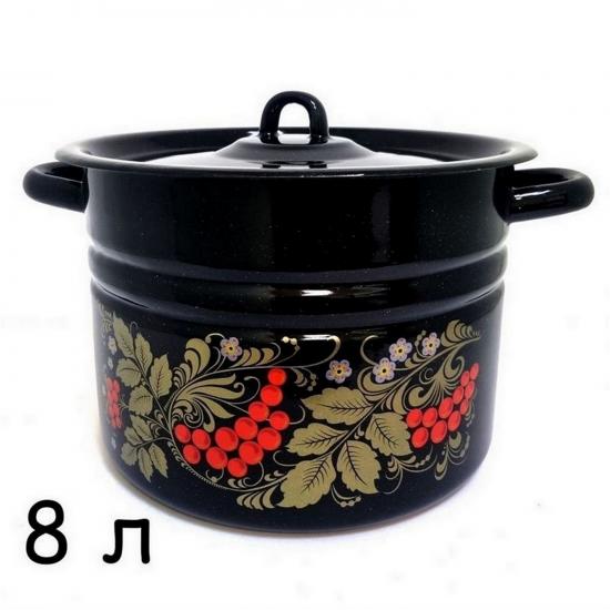 Кастрюля эмалированная 8 л петля черный Рябинушка Стальэмаль (1/2) - 1