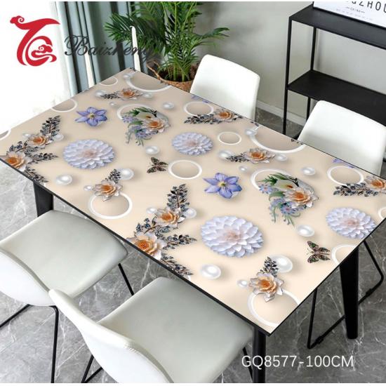 Клеенка силиконовая 1,0*20 м 0,6 мм цветы жемчуг на бежевом GQ8577-100CM Baizheng (1/1) - 1