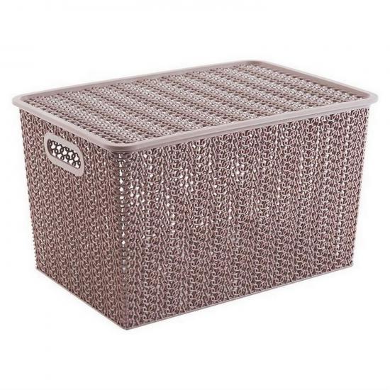 Корзина пластиковая 14 л 350*245*205 мм с крышкой розовый нюд Вязь Виолет (1/12) - 1