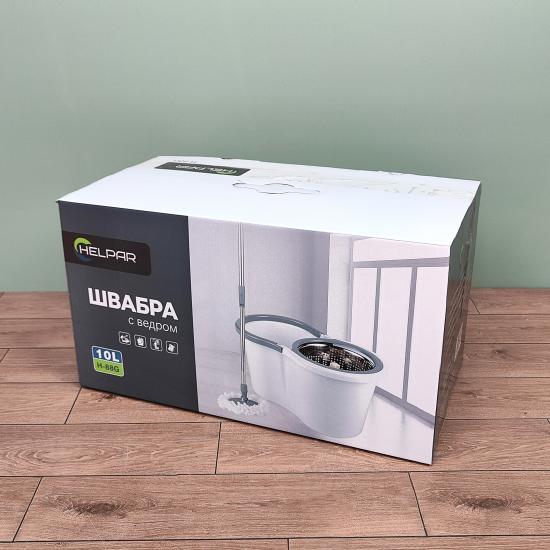 Набор ведро пластик 10 л с центрифугой металл +швабра металл 33*33*122 см Gray HELPAR (1/14) - 1