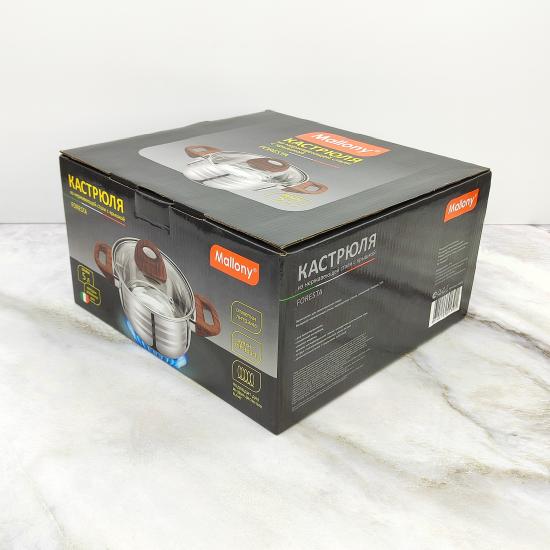 Кастрюля нерж сталь  5 л 22 см стекл крышка ручками под дерево soft-touch Foresta Mallony (1/6) - 1