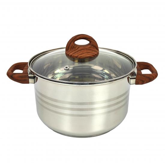 Кастрюля нерж сталь  5 л 22 см стекл крышка ручками под дерево soft-touch Foresta Mallony (1/6) - 1
