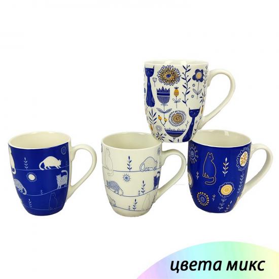 Кружка керамическая 360 мл синий белый микс Коты Baizheng (1/48) - 1