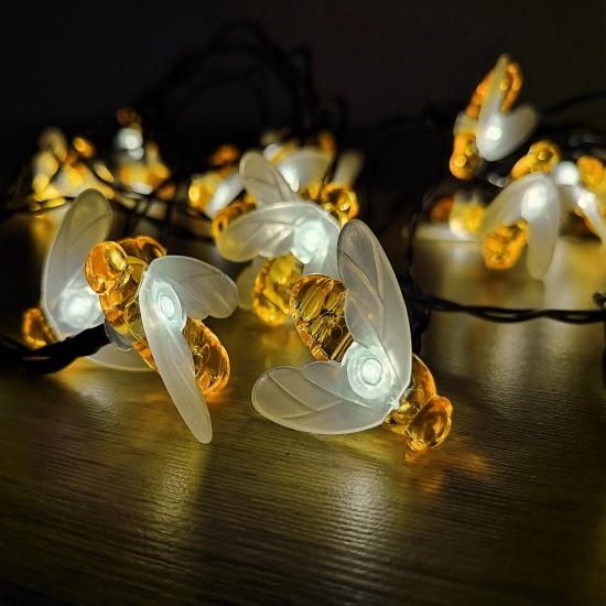 Гирлянда для улицы 30 led 6 м 8 режимов штекер солнечная батарея желтый Пчелы Baizheng (1/50) - 1