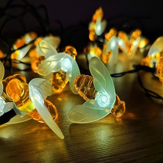 Гирлянда для улицы 30 led 6 м 8 режимов штекер солнечная батарея желтый Пчелы Baizheng (1/50) - 1