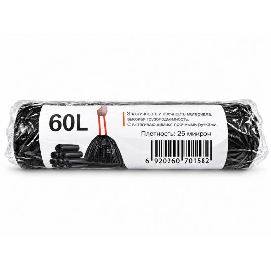 Пакеты полиэтиленовые для мусора 30 л 60*80 см 15 шт 25 микрон с завязками Baizheng (1/100) - 1